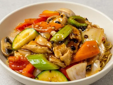 Chicken & Black Bean Sauce on Chow Mein